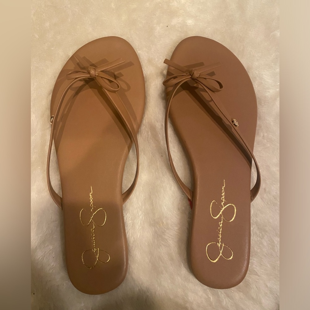 Jessica Simpson Adorna Tan bowtie slide Sandals thongs 8.5M